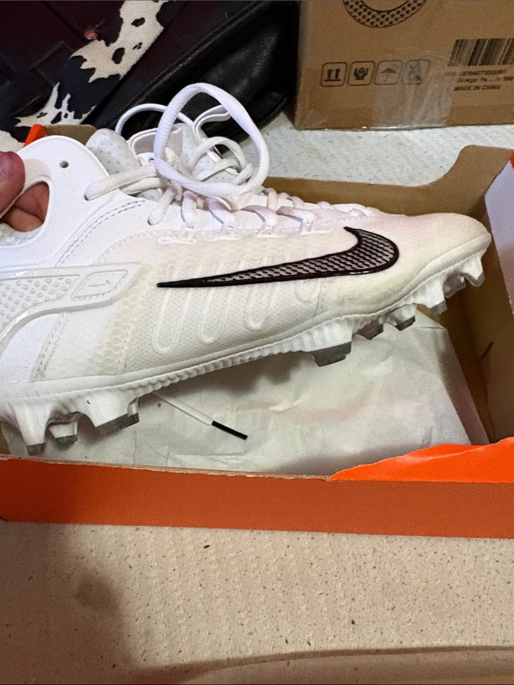 Nike White Cleats with Black Swoosh